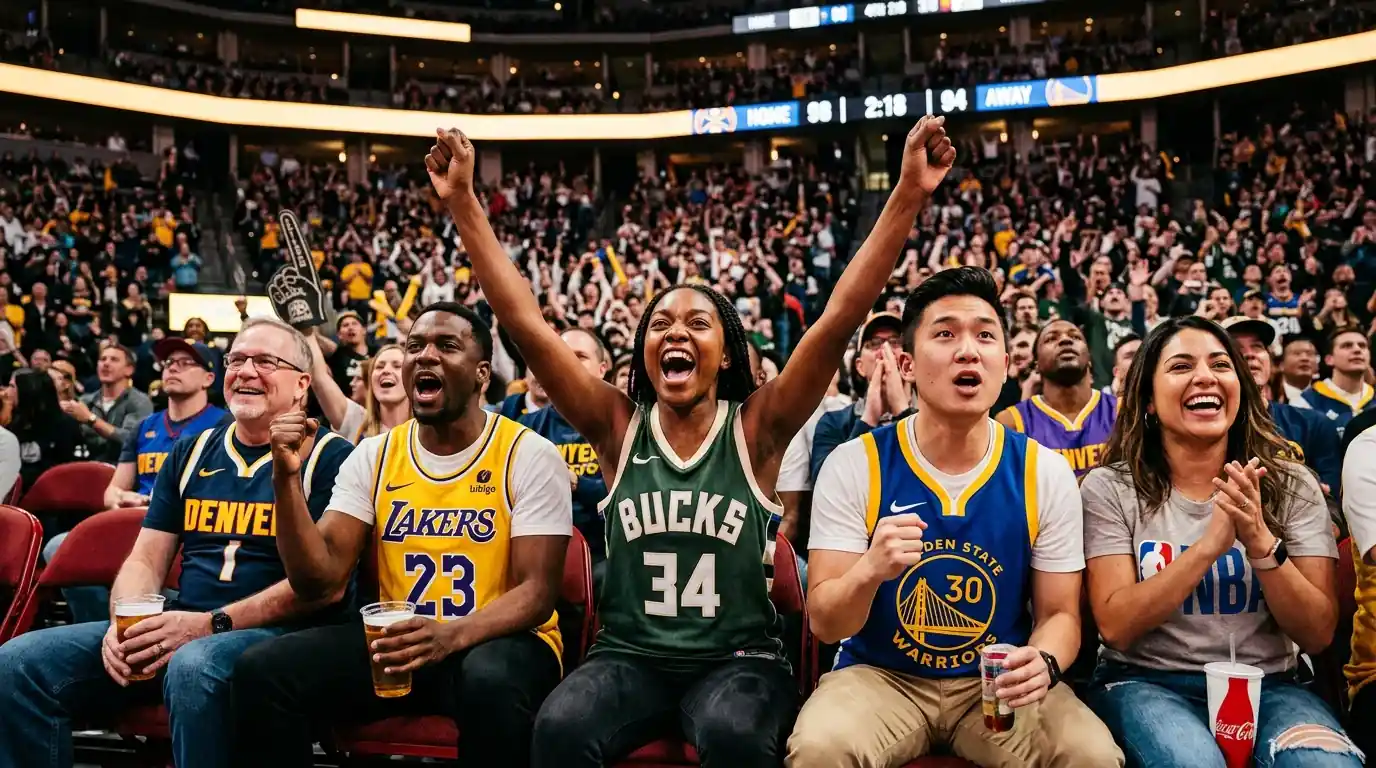 Kibice NBA oglądający mecz koszykówki na arenie sportowej