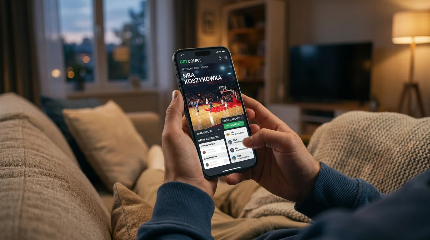 Ekran smartfona z aplikacją do zakładów sportowych na mecz NBA